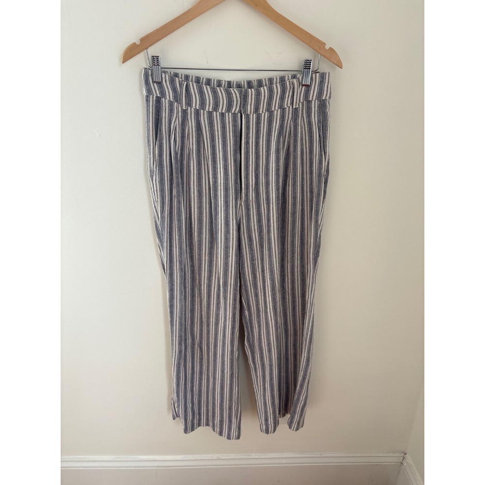 Abercrombie & Fitch Blue White Striped Linen Blend Wide Leg Pants Medium Regular